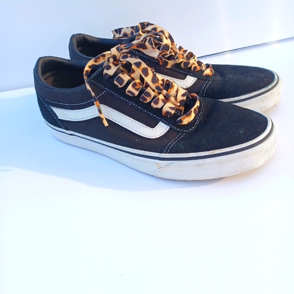 Vans WARD Canvas Old Skool Suede Black White sneakers with Leopard shoe laces - Picture 5 of 6
